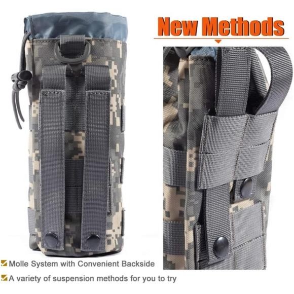 Set of 2  Water Bottles Pouch Bag, Tactical Drawstring Molle Water Bottle Holder - Picture 4 of 5